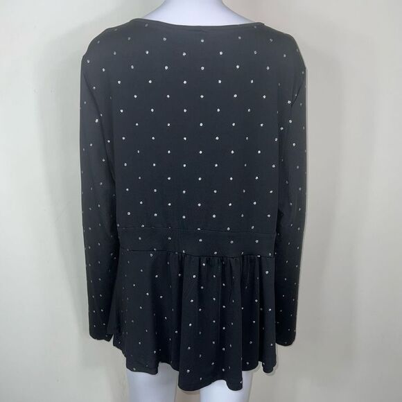 Bloomchic‎ Black with Silver Sparkle Dots Surplus Peplum Blouse - Picture 5 of 10